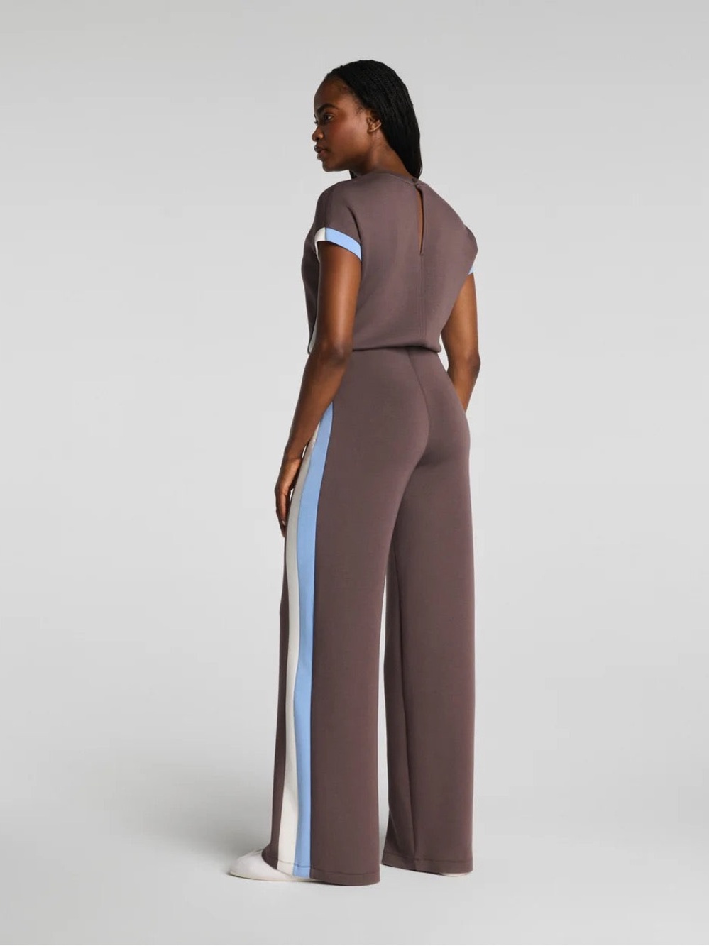 SPANX AirEssentials Colorblock Jumpsuit - Dark Cacao Stripe - Picture 2 of 11